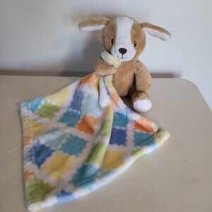 Little Miracles Tan Puppy Dog Plush Holding Color Block Security Blanket Lovey
